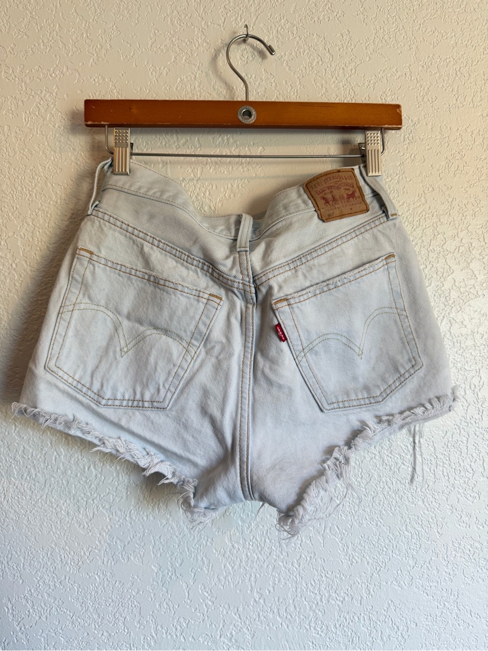 Women’s Light Blue Levi’s Distressed Denim Shorts